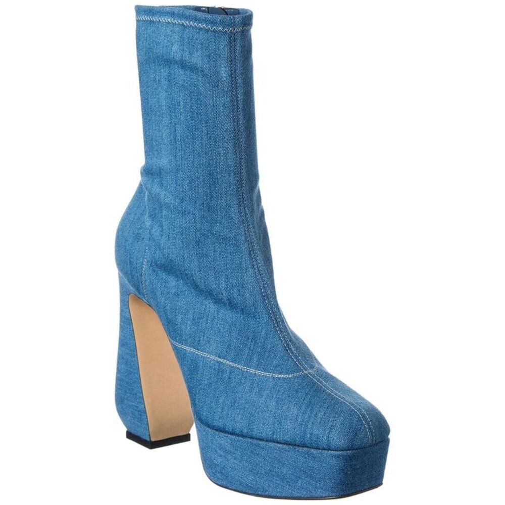 Sergio Rossi 80 Denim Platform Bootie, Blue